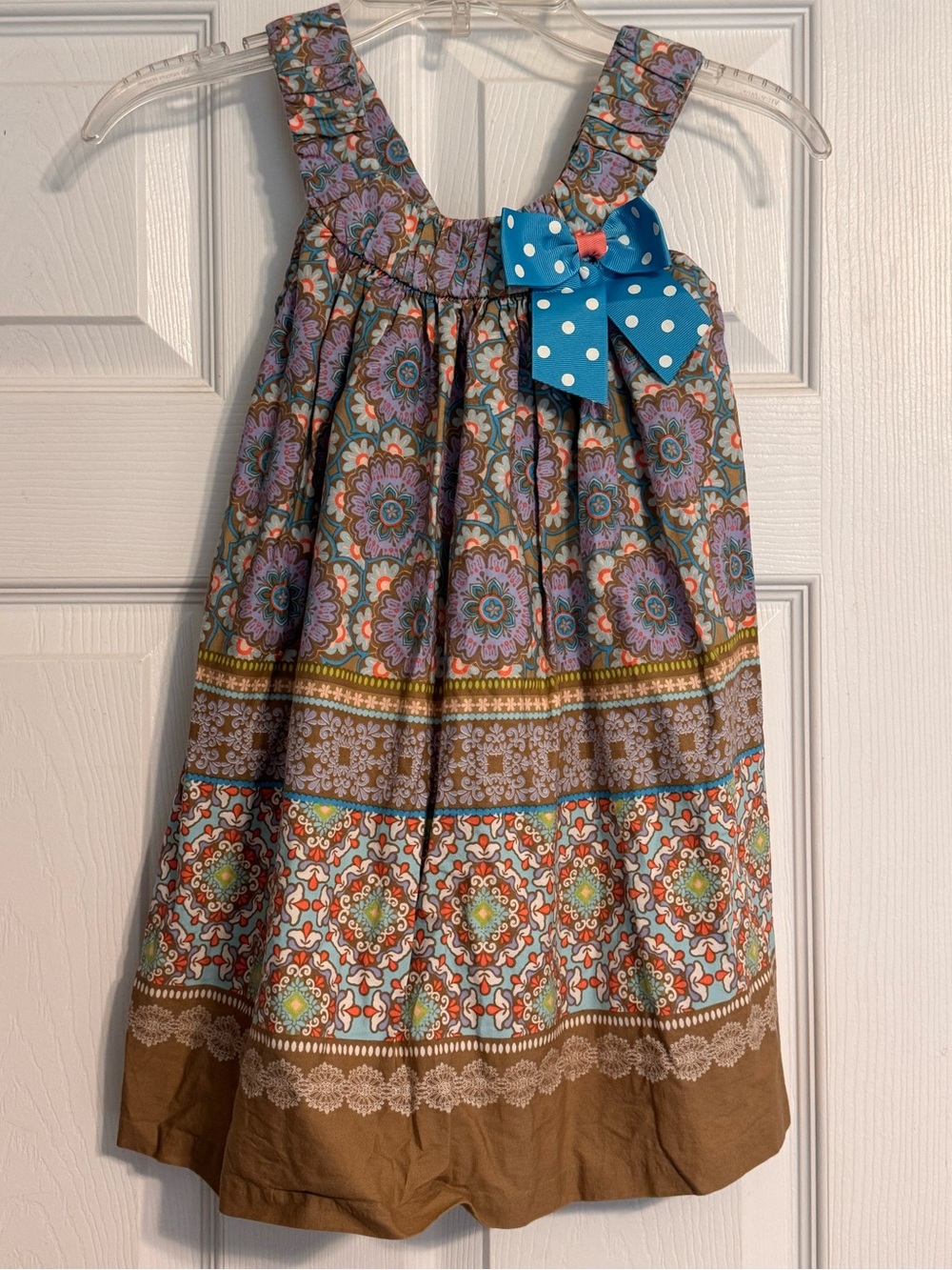 Girls Bonnie Jean Purple Brown Mixed Print Cotton Sleeveless Summer Dress Size 4